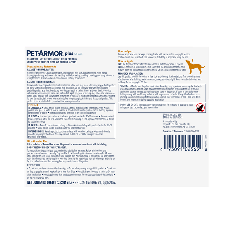 PetArmor Plus Flea & Tick Topical Dog 5-22LB 3CT