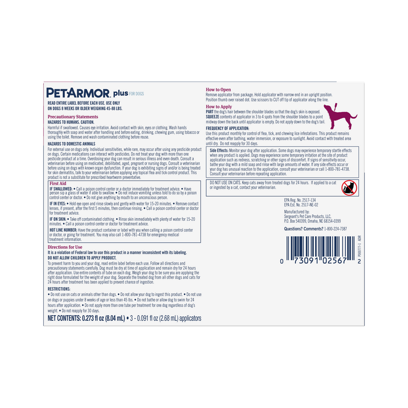 PetArmor Plus Flea & Tick Topical Dog 45-88LB 3CT