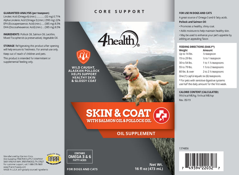4health Salmon and Pollock Oil Skin and Coat Supplement for Dogs, 16 oz.