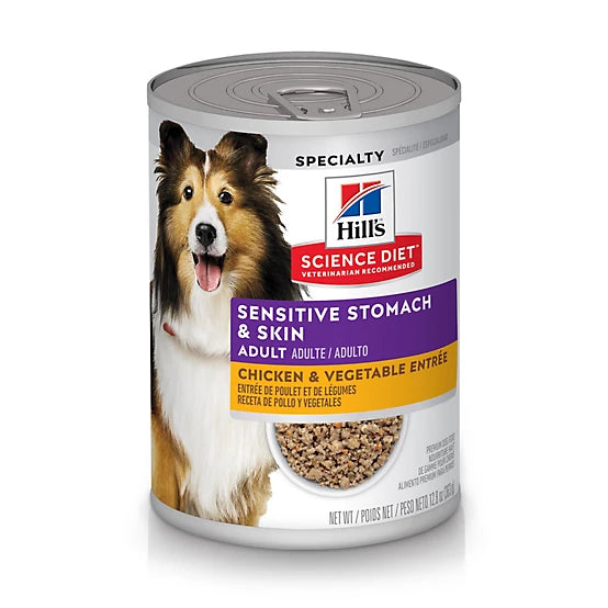 Hill's Science Diet Adult Sensitive Stomach and Skin Chicken and Vegetable Entree Wet Dog Food, 12.8 oz.