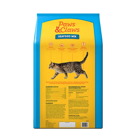 Paws & Claws Adult Indoor/Outdoor Seafood Mix Recipe Dry Cat Food, 36lb