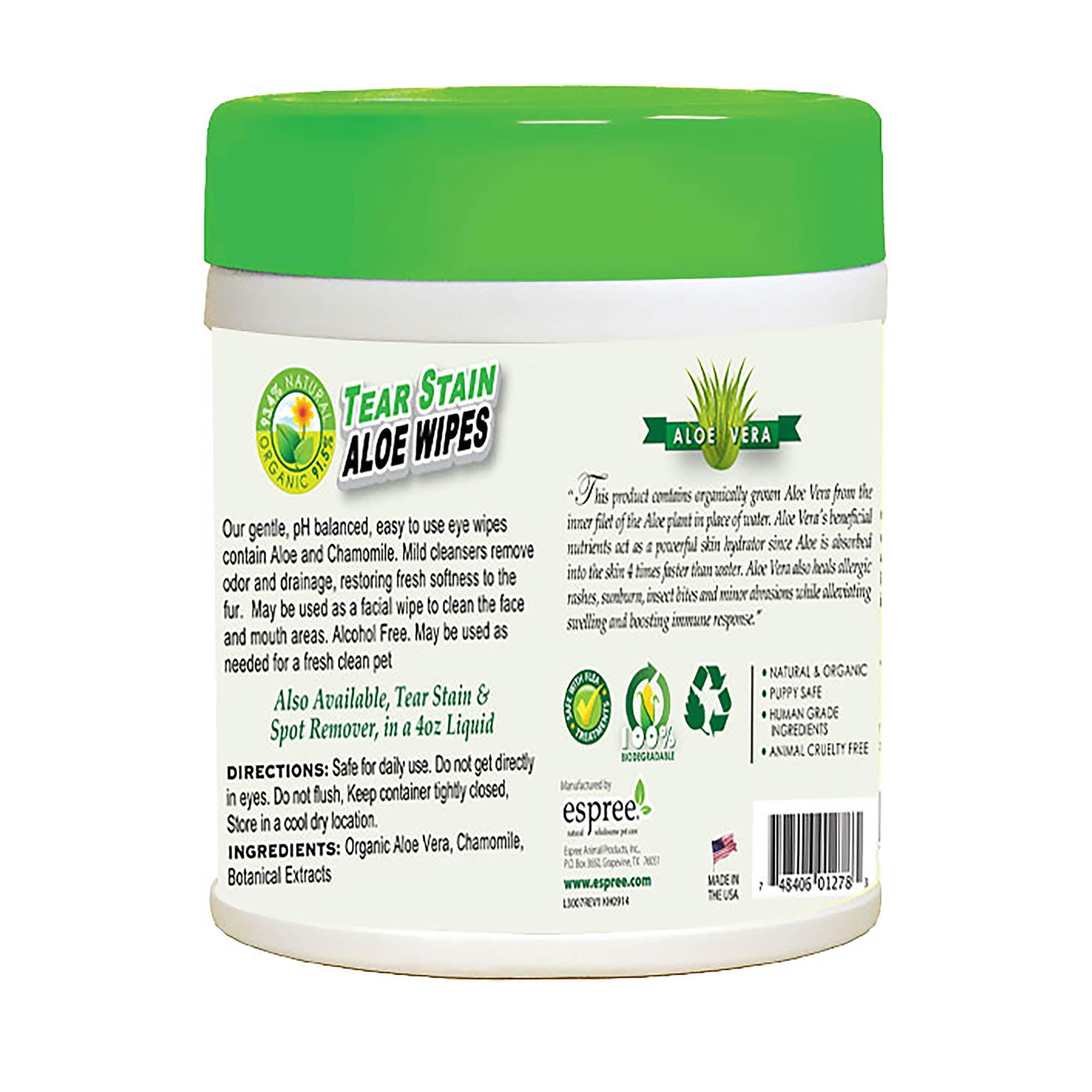 aloe vera plant on dogs skin Espree Aloe Tear Stain Wipes For Dogs 60 Count – Petsense