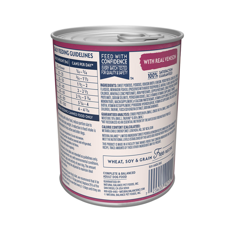 Natural Balance Limited Ingredient Reserve Wet Dog Food, Sweet Potato & Venison Recipe, 13 oz.