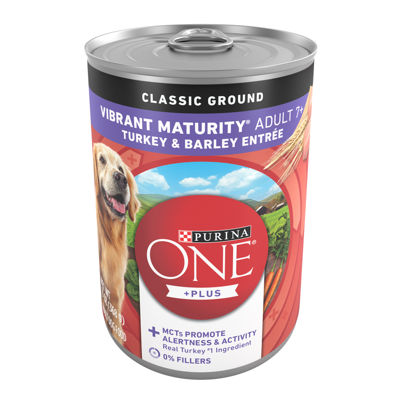 Purina ONE Plus Classic Ground Vibrant Maturity Adult 7 Plus Turkey And Barley Entree Senior Dog Food