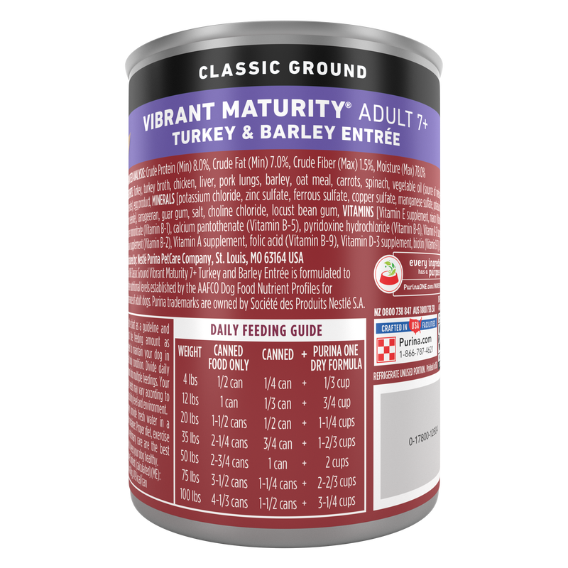 Purina ONE Plus Classic Ground Vibrant Maturity Adult 7 Plus Turkey And Barley Entree Senior Dog Food