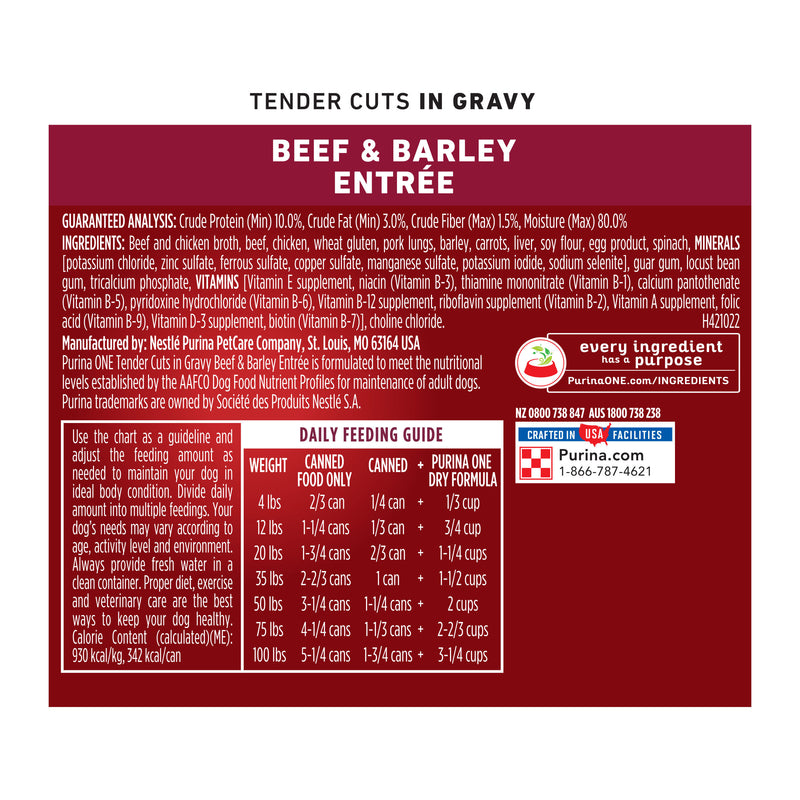 Purina ONE Tender Cuts in Gravy Beef and Barley Entree in Wet Dog Food Gravy