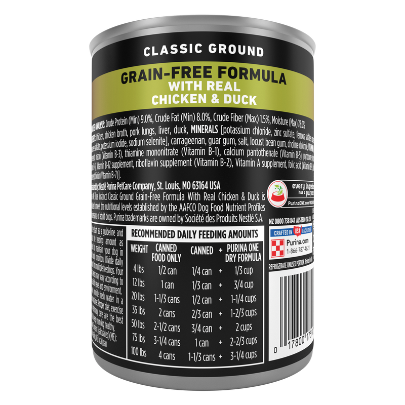 Purina ONE Wet Dog Food True Instinct Classic Ground Grain-Free Formula With Real Chicken and Duck High Protein Dog Food