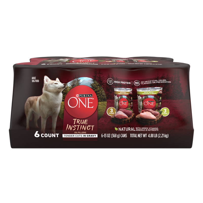 Purina ONE True Instinct Tender Cuts in Gravy With Real Turkey and Venison, and With Real Chicken and Duck High Protein Wet Dog Food Variety Pack