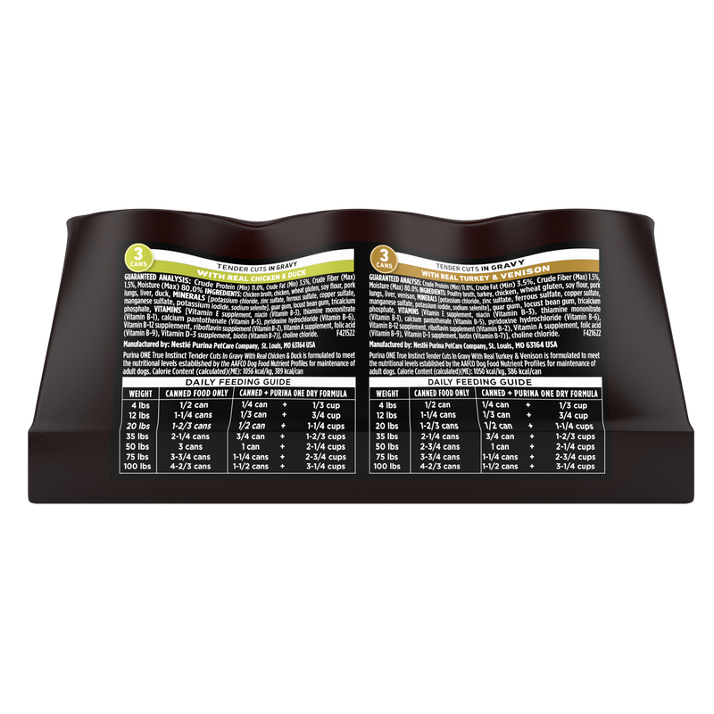 Purina ONE True Instinct Tender Cuts in Gravy With Real Turkey and Venison, and With Real Chicken and Duck High Protein Wet Dog Food Variety Pack