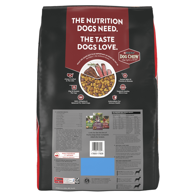 Purina Dog Chow Complete Adult Dry Dog Food Kibble Beef Flavor