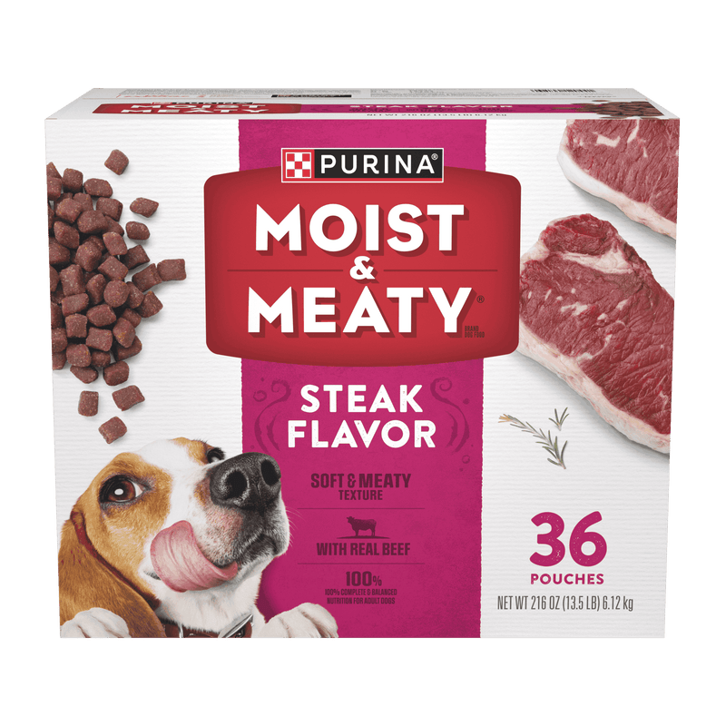 Purina Moist and Meaty Steak Flavor Soft Dog Food Pouches