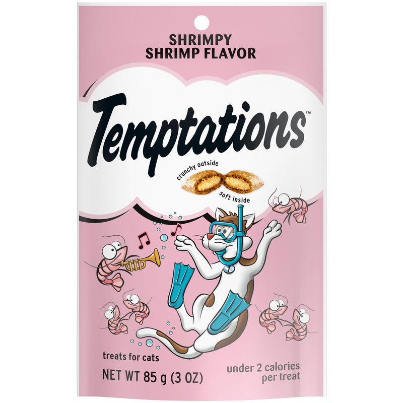 TEMPTATIONS Classic Crunchy and Soft Cat Treats Shrimpy Shrimp Flavor, 3 oz. Pouch