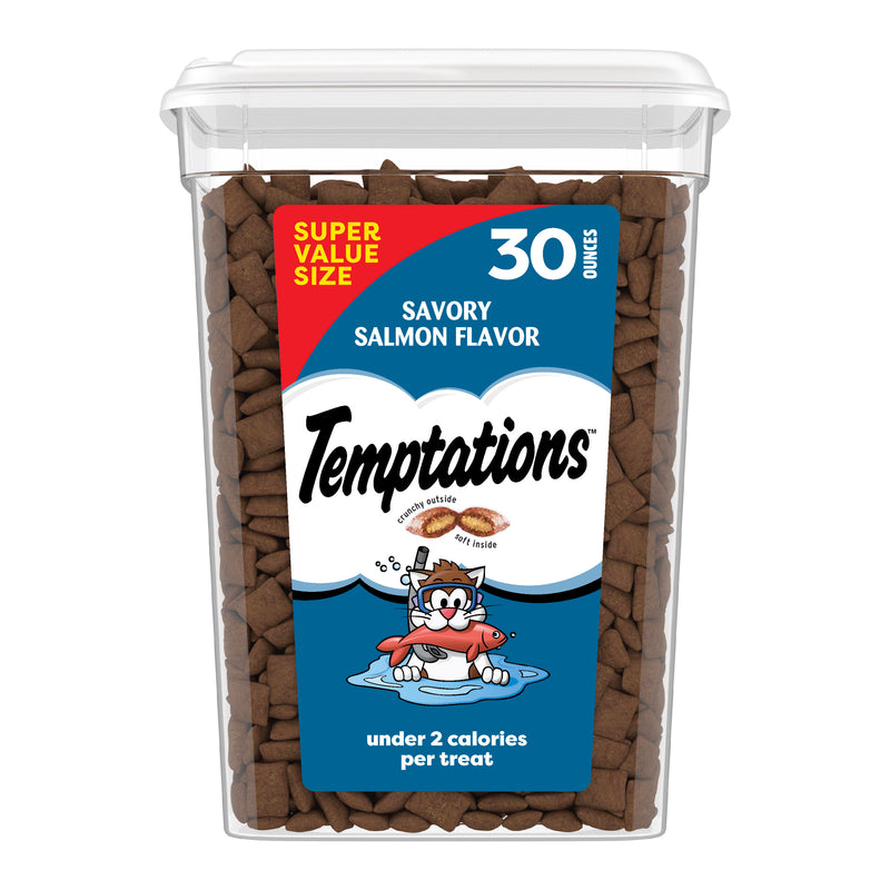 TEMPTATIONS Classic Crunchy and Soft Cat Treats Savory Salmon Flavor, 30 oz. Tub