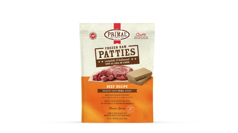 Primal Dog Frozen Raw Patties - 6lb Beef Recipe