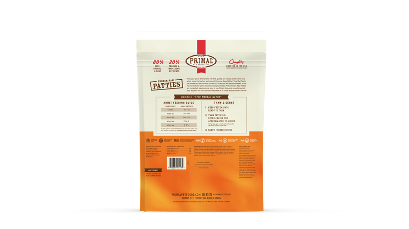 Primal Dog Frozen Raw Patties - 6lb Beef Recipe