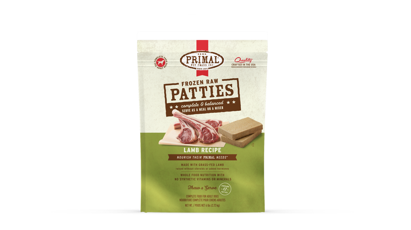 Primal Dog Frozen Raw Patties - 6lb Lamb Recipe