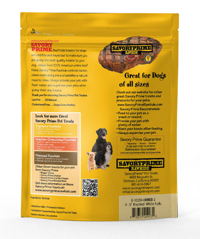 Savory Prime 4-5” AMERICAN Supreme Knotted Bone White for Dogs - 4 pk