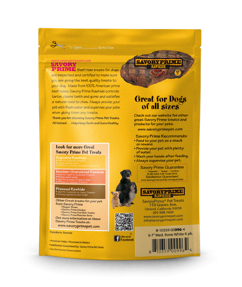 Savory Prime 6-7” Medium Bone White for Dogs - 6 pk