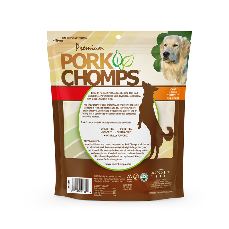 Pork Chomps 4" Assorted Bacon and Chicken Crunchy Bones, 12 count Dog Chews