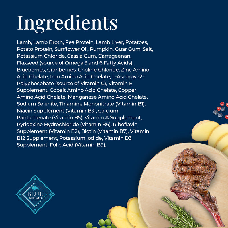 Blue Buffalo Basics Grain-Free Adult Wet Dog Food, Skin & Stomach Care, Limited Ingredient Diet, Lamb Recipe, 12.5-oz. Can