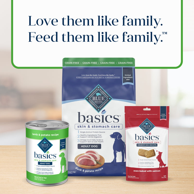 Blue Buffalo Basics Grain-Free Adult Wet Dog Food, Skin & Stomach Care, Limited Ingredient Diet, Lamb Recipe, 12.5-oz. Can