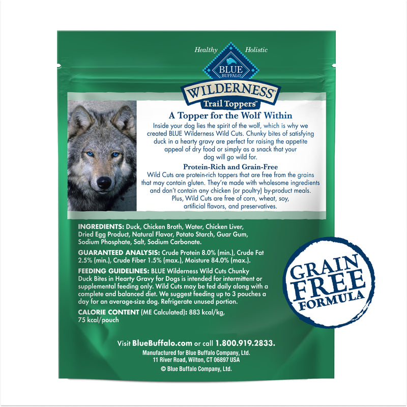 Blue Buffalo Wilderness Trail Toppers Wild Cuts Natural High-Protein Dog Wet Food, Duck Bites in Hearty Gravy, 3-oz Pouch