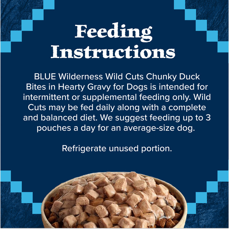 Blue Buffalo Wilderness Trail Toppers Wild Cuts Natural High-Protein Dog Wet Food, Duck Bites in Hearty Gravy, 3-oz Pouch