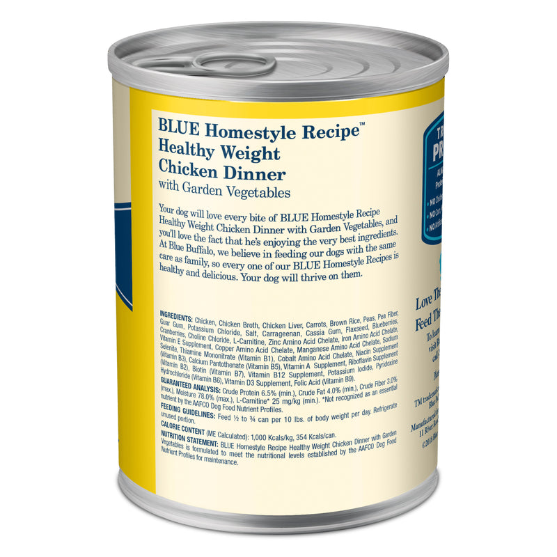 Blue Buffalo Homestyle Recipe Healthy Weight Adult Wet Dog Food, Chicken Dinner With Garden Vegetables, 12.5-oz. Can