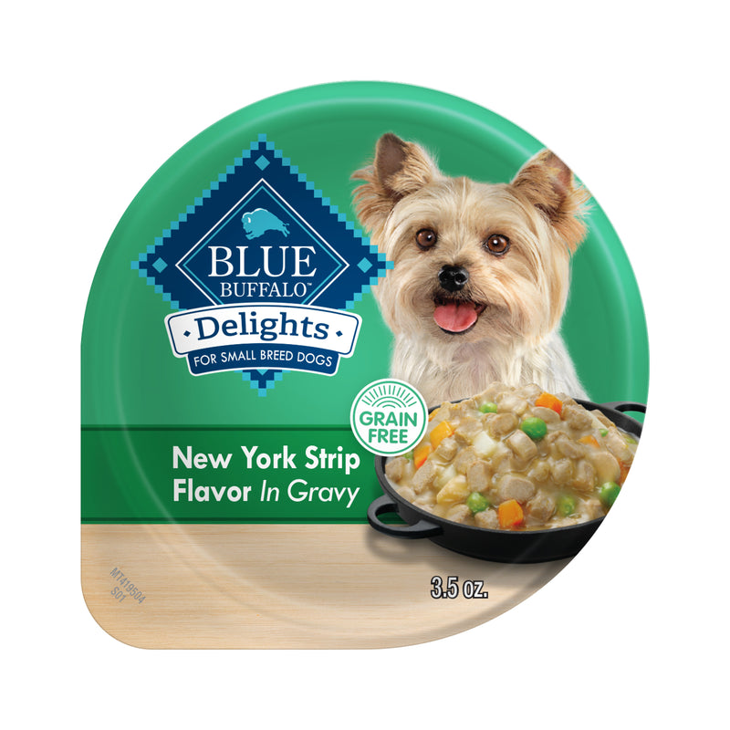 Blue Buffalo Delights Small Breed Natural Wet Dog Food, NY Strip Flavor in Gravy, 3.5-oz. Cups