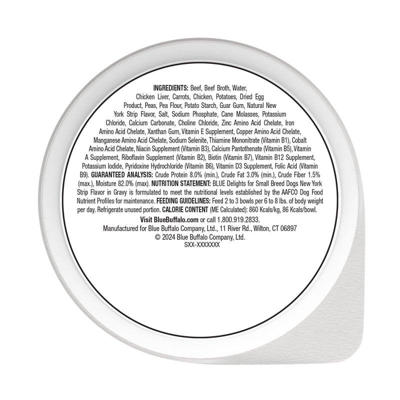 Blue Buffalo Delights Small Breed Natural Wet Dog Food, NY Strip Flavor in Gravy, 3.5-oz. Cups
