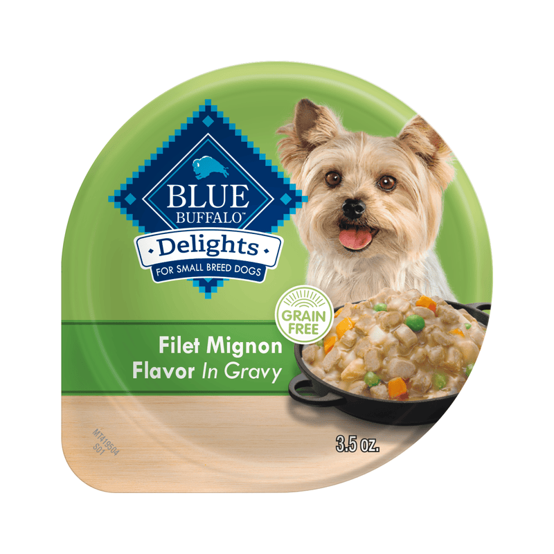 Blue Buffalo Delights Small Breed Natural Wet Dog Food, Filet Mignon Flavor in Gravy, 3.5-oz. Cups