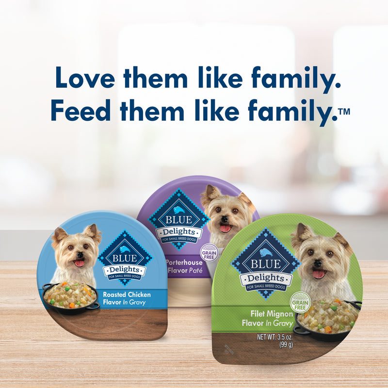 Blue Buffalo Delights Small Breed Natural Wet Dog Food, Filet Mignon Flavor in Gravy, 3.5-oz. Cups
