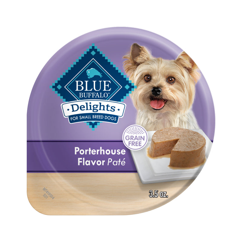 Blue Buffalo Delights Small Breed Natural Wet Dog Food, Porterhouse Paté, 3.5-oz. Cup