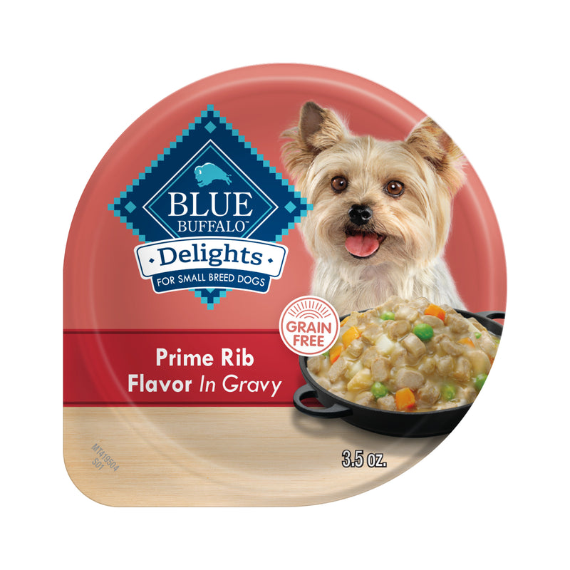 Blue Buffalo Delights Small Breed Natural Wet Dog Food, Prime Rib Flavor in Gravy, 3.5-oz. Cups
