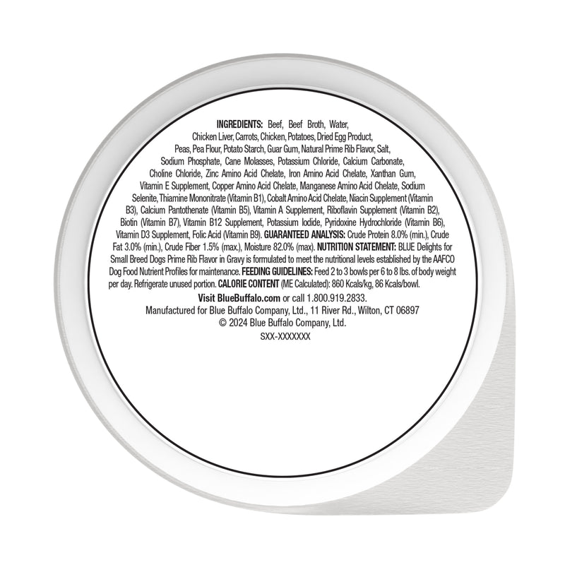 Blue Buffalo Delights Small Breed Natural Wet Dog Food, Prime Rib Flavor in Gravy, 3.5-oz. Cups