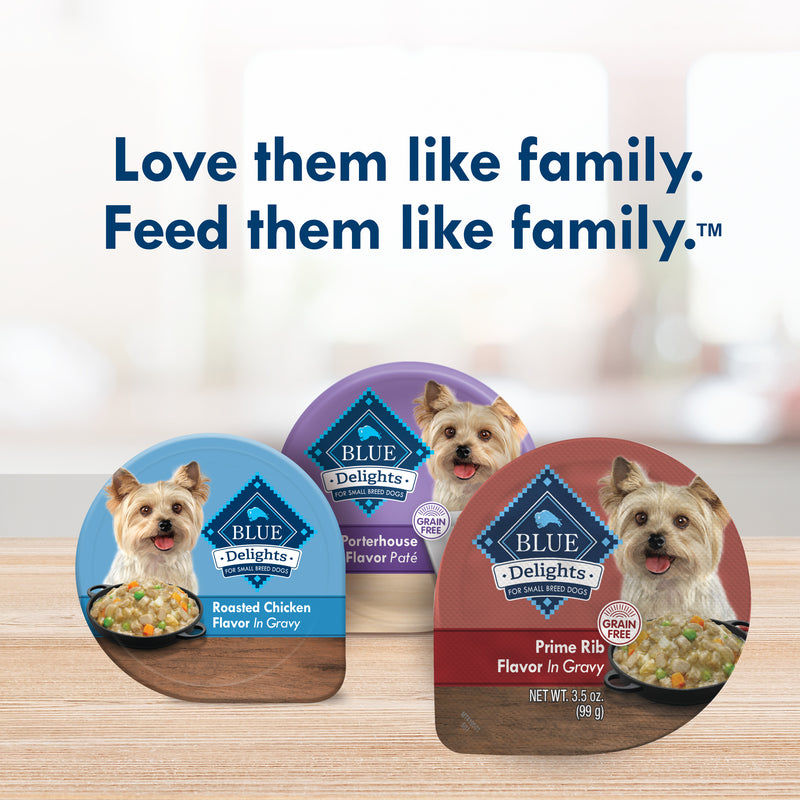 Blue Buffalo Delights Small Breed Natural Wet Dog Food, Prime Rib Flavor in Gravy, 3.5-oz. Cups