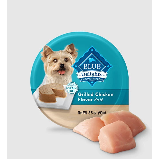 Blue Buffalo Delights Small Breed Adult Grain-Free Top Sirloin/Grilled Chicken Pate Wet Dog Food pk., 3.5 oz. Cup, pk. of 12