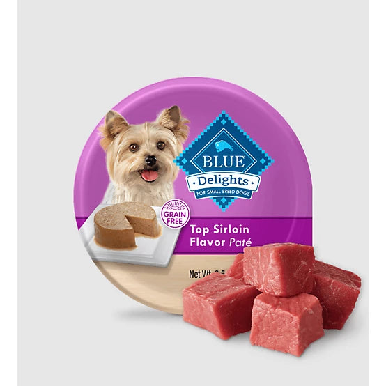 Blue Buffalo Delights Small Breed Adult Grain-Free Top Sirloin/Grilled Chicken Pate Wet Dog Food pk., 3.5 oz. Cup, pk. of 12