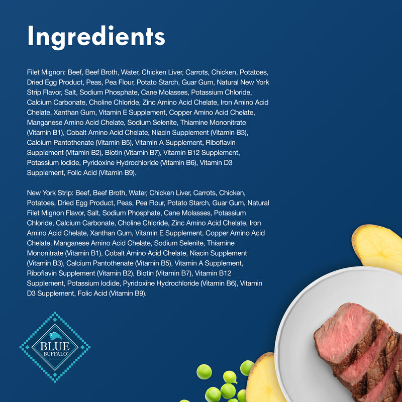 Blue Buffalo Delights Natural Adult Small Breed Wet Dog Food, Variety Pack, Made with Natural Ingredients, Filet Mignon & New York Strip Recipe in Hearty Gravy, 3.5-oz Cups (12 Count, 6 of Each)