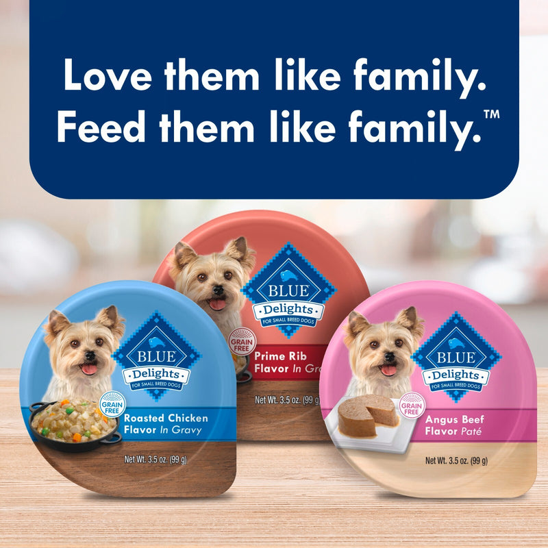 Blue Buffalo Delights Natural Adult Small Breed Wet Dog Food, Variety Pack, Made with Natural Ingredients, Filet Mignon & New York Strip Recipe in Hearty Gravy, 3.5-oz Cups (12 Count, 6 of Each)