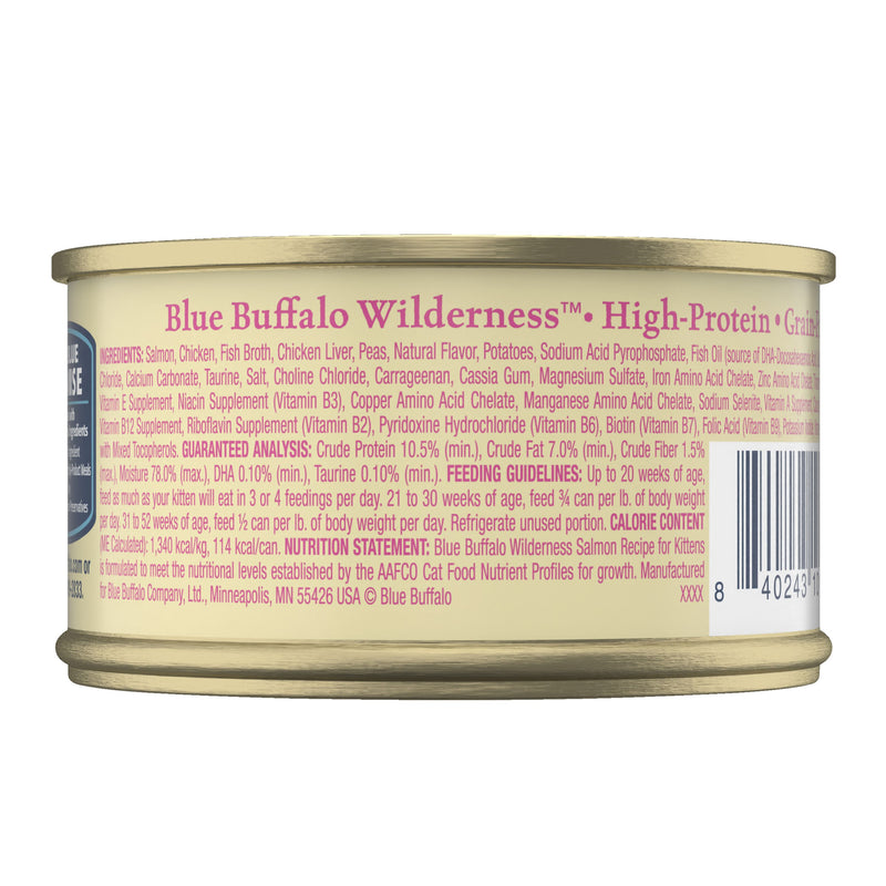 Blue Buffalo Wilderness Natural High Protein Grain Free Wet Food for Kittens, Salmon Pate, 3-oz