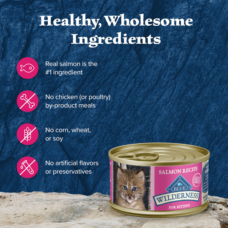 Blue Buffalo Wilderness Natural High Protein Grain Free Wet Food for Kittens, Salmon Pate, 3-oz