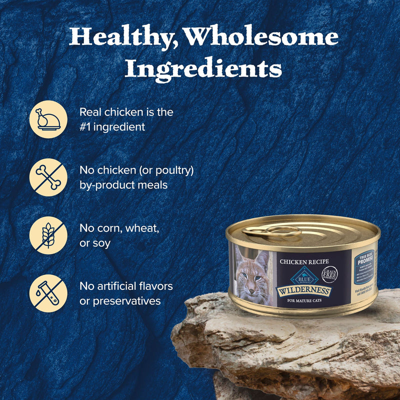 Blue Buffalo Wilderness High-Protein Grain-Free Wet Food For Adult Cats 7+, Chicken Recipe, 5.5-oz. Can