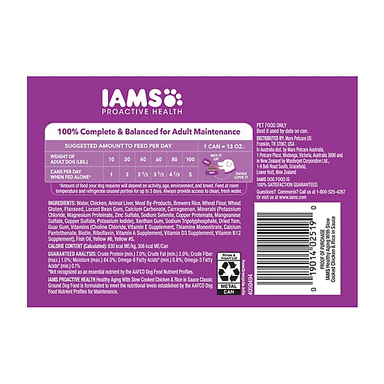 Iams Proactive Health Senior Cooked Chicken and Rice Classic Ground Wet Dog Food, 13 oz.