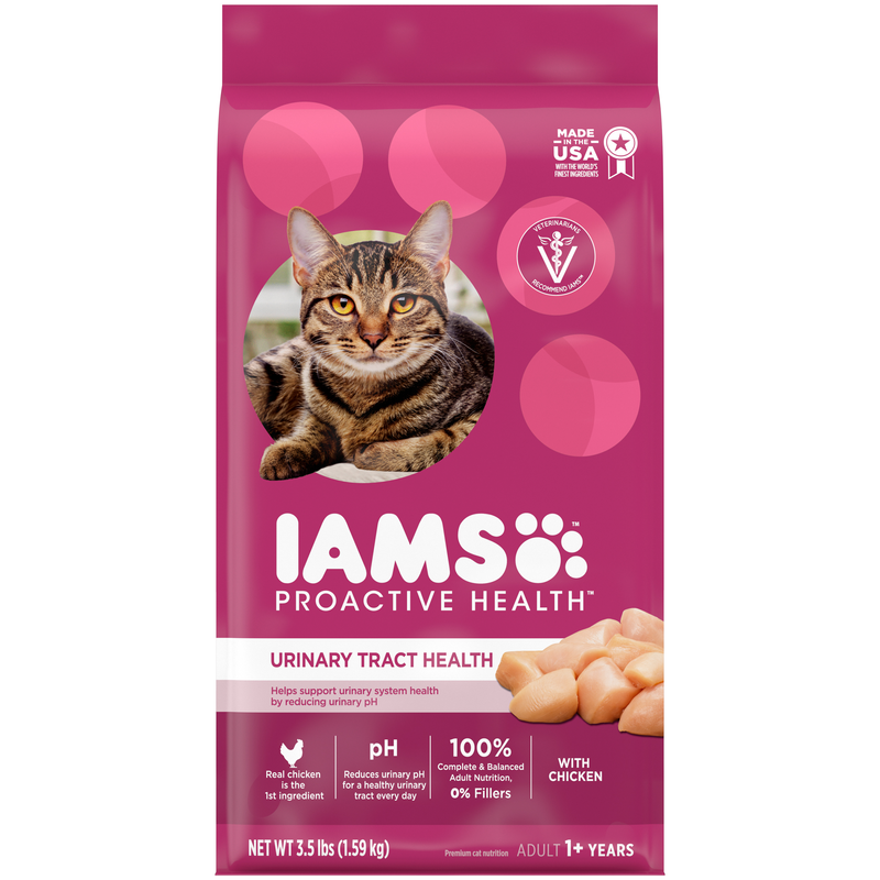 IAMS PROACTIVE HEALTH Adult Urinary Tract Healthy Dry Cat Food with Chicken Cat Kibble, 3.5 lb. Bag