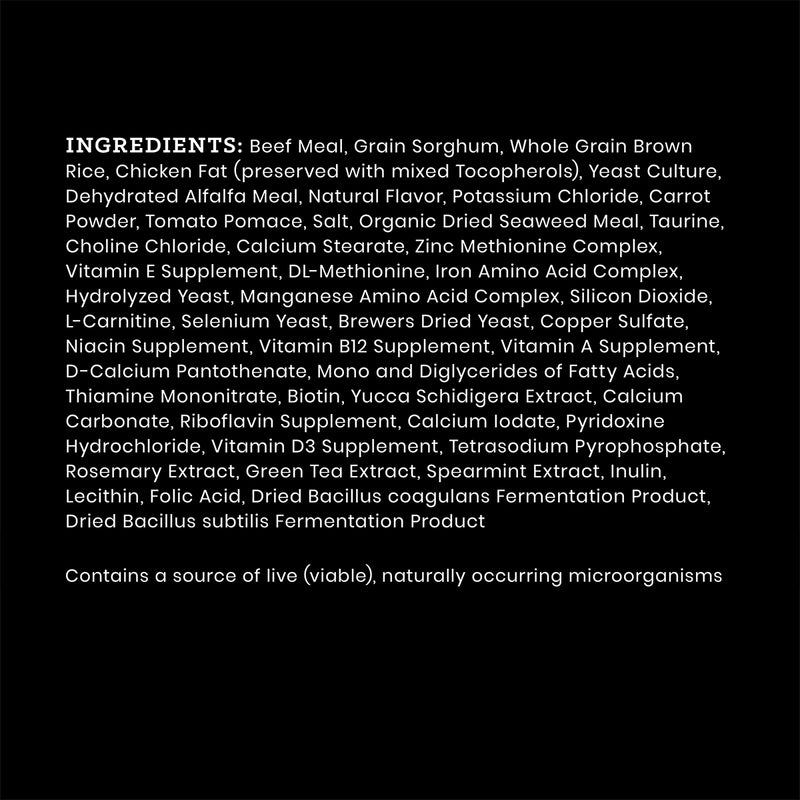 Victor Beef Meal & Rice Dry Dog Food Ingedients