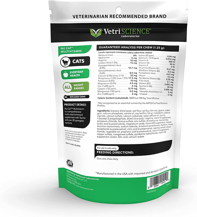 VetriScience Nu Cat Multivitamin for Cats, Chew, Fish Flavor 30 Count
