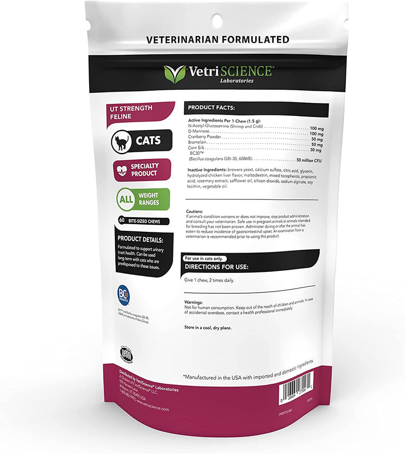 VetriScience UT Strength Feline Urinary Tract Supplement for Cats Che
