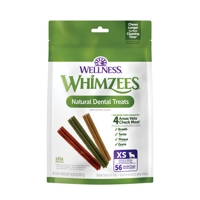 WHIMZEES by Wellness Stix Natural Grain Free Dental Chews for Dogs, Extra Small Breed, 56 count