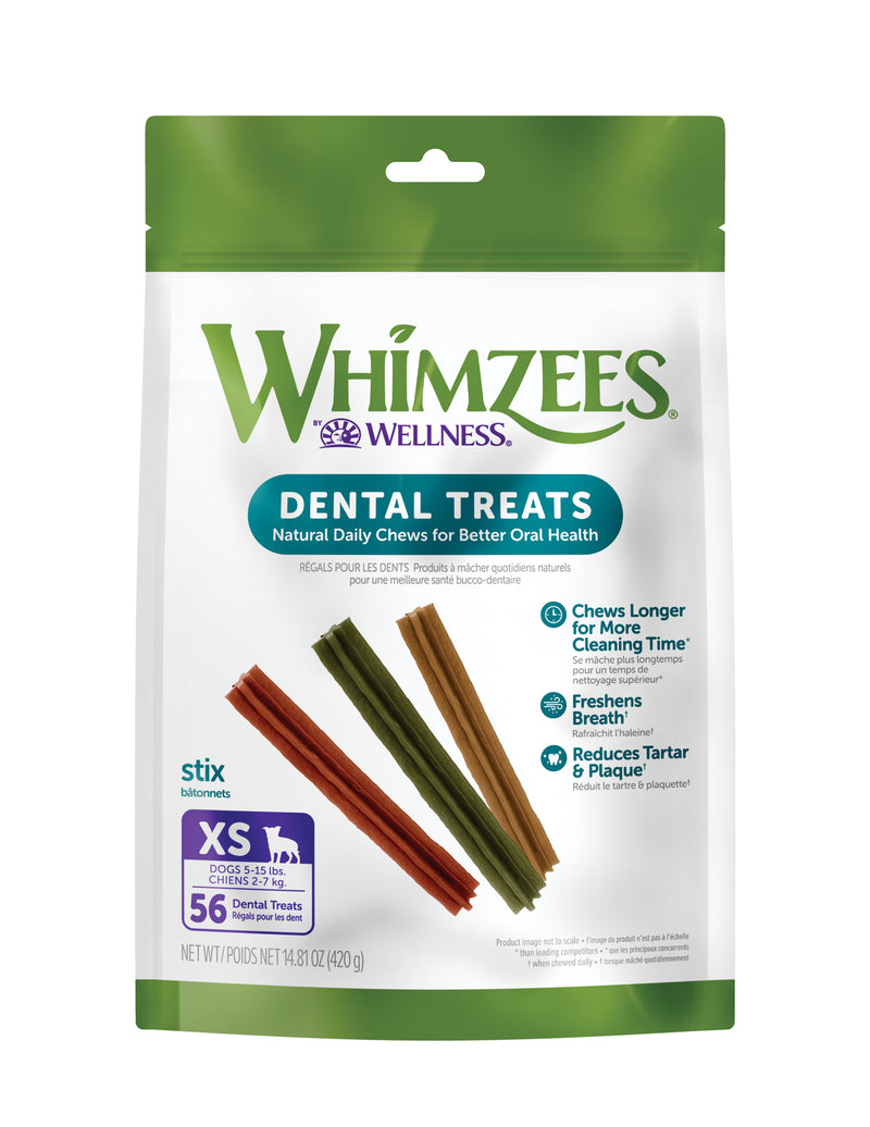 WHIMZEES by Wellness Stix Natural Grain Free Dental Chews for Dogs, Extra Small Breed, 56 count